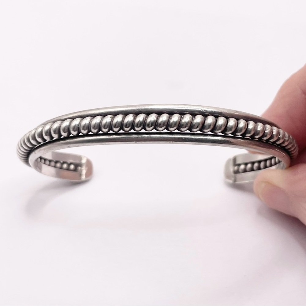 Sterling-Style Silver Twisted Rope Cuff Bracelet Navajo native Made